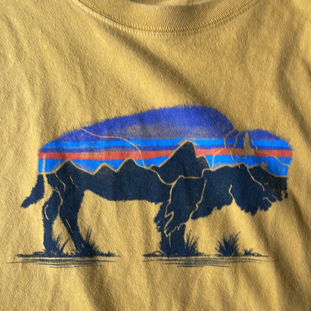 Patagonia Men's L SS T Shirt Buffalo graphic gold